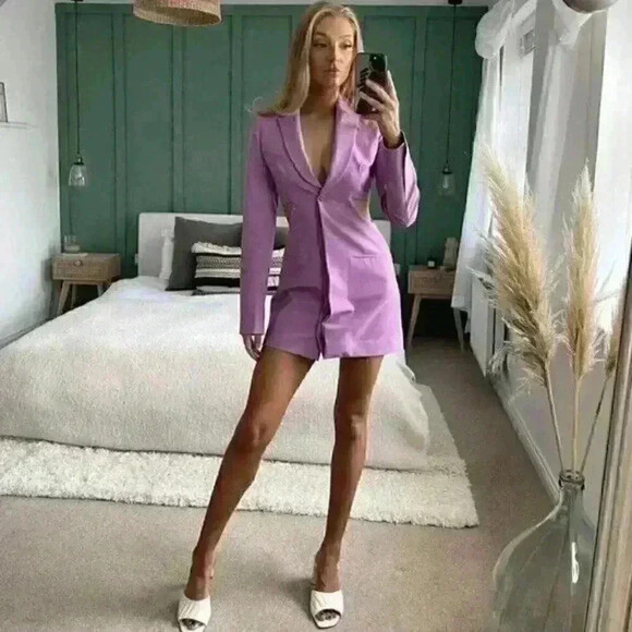 NEW Zara Cut Out Blazer Lilac Long Sleeve Dress Size Small - Picture 4 of 12